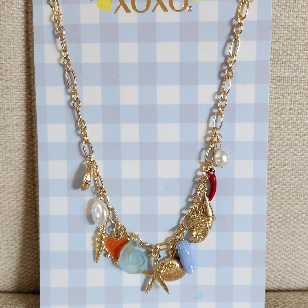 XOXO Gold Charm Necklace Beach Theme NWT